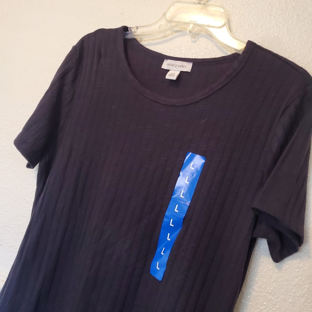 Vintage America Blues Womens Ribbed Short Sleeve T-Shirt Navy Blue Large L NEW - Picture 3 of 11